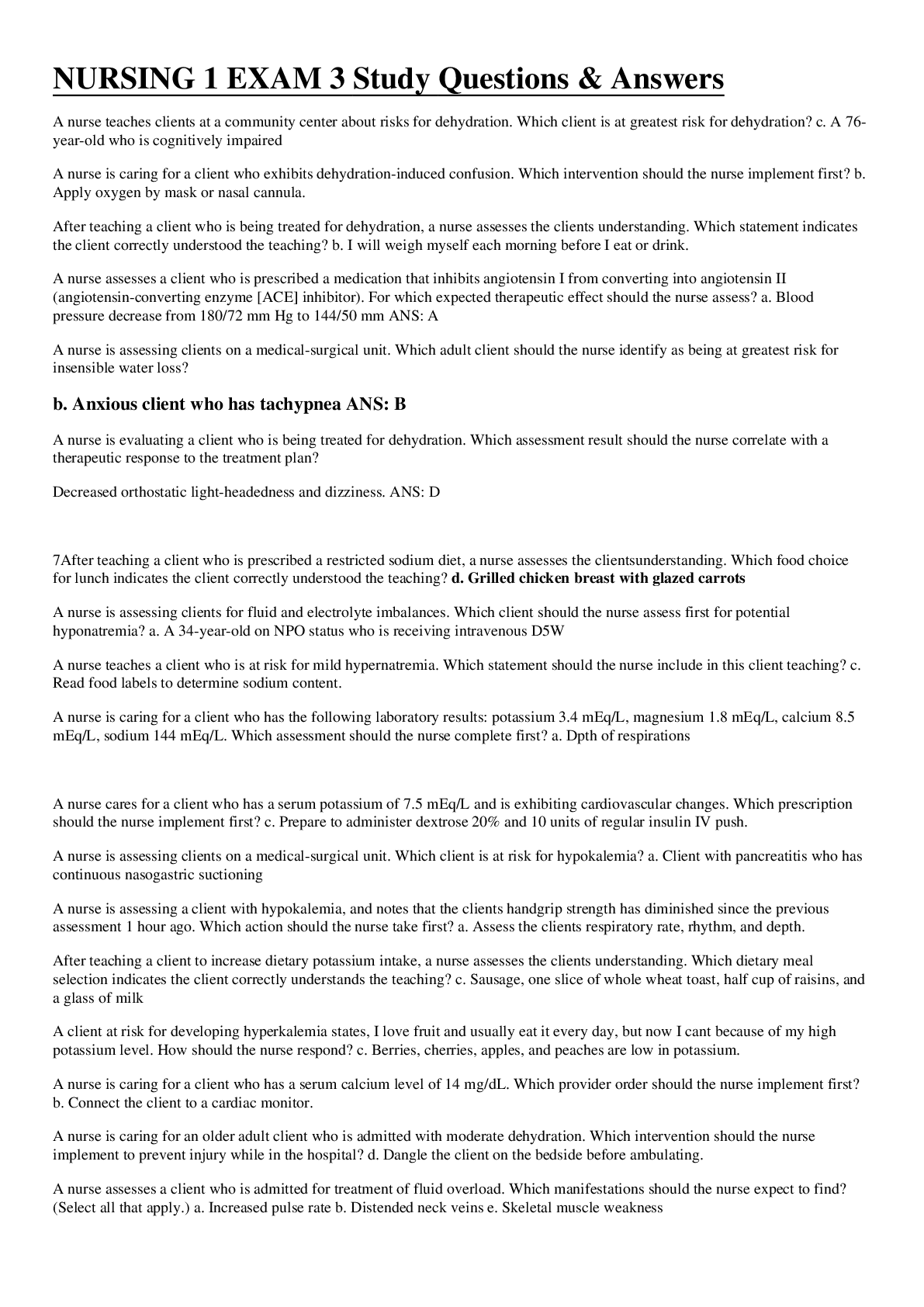 Preview image for NURSING 1 EXAM 3 Study Questions & Answers